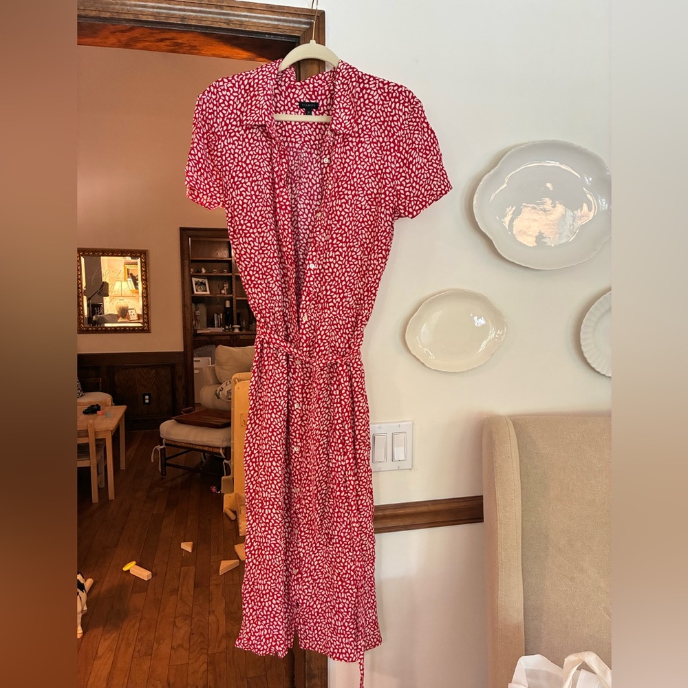 Talbots Red and White Short Sleeve Midi Dress
